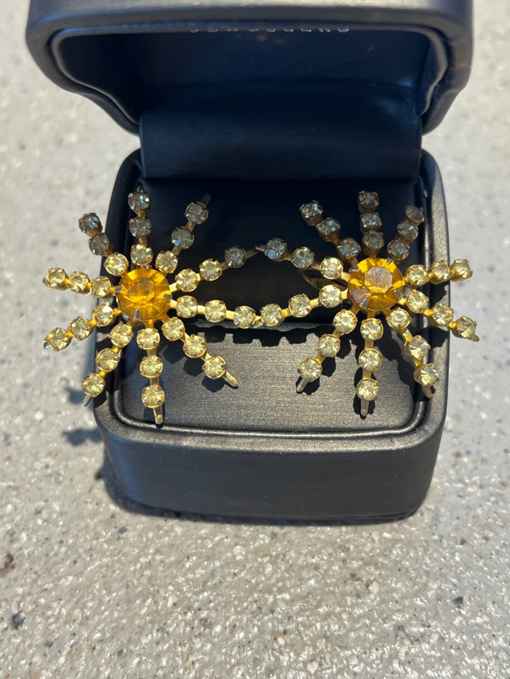 Vintage clip on Yellow Crystal Sunburst clip on Earrings - Women Jewelry